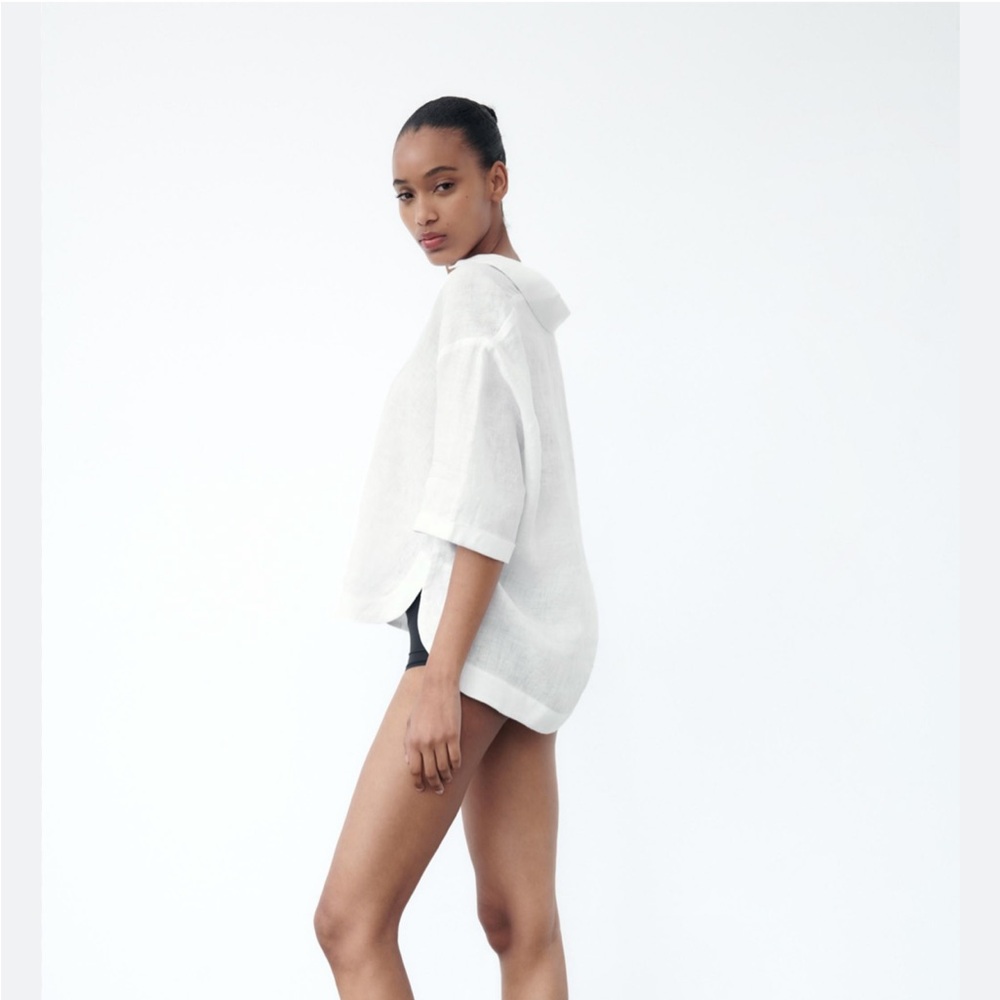 NWT ZARA WHITE LINEN CROPPED SHIRT - Picture 4 of 9